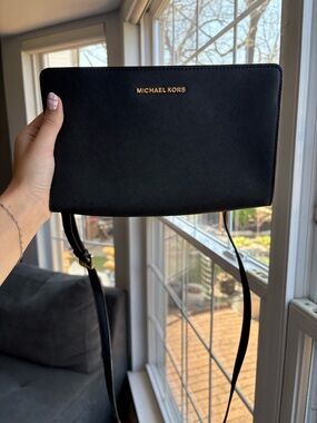 Michael Kors Black Saffiano Crossbody with Gold Logo